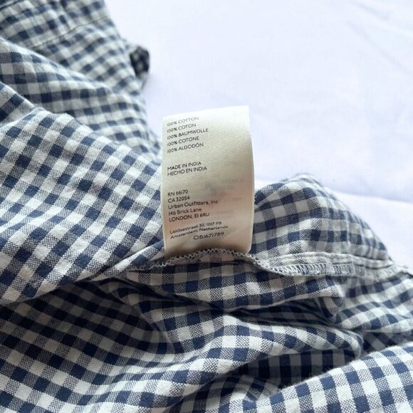 PILCRO WHITE BLUE CHECKERED GINGHAM OVERSIZED COLLARLESS BUTTON DOWN SHIRT - L - Picture 11 of 11